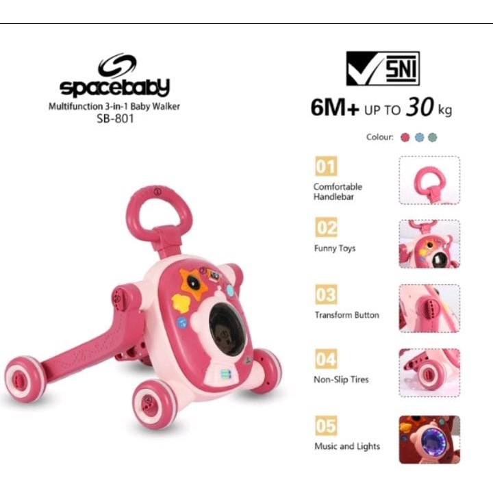 SPACE BABY WALKER 3 IN 1 WALKER MAINAN BAYI DORONG BELAJAR JALAN BABY PUSH WALKER SB 801