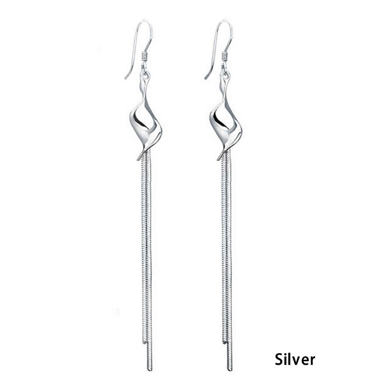 Fashion 925 Silver Exaggerated Twisted Piece Mildly Tassel Earrings