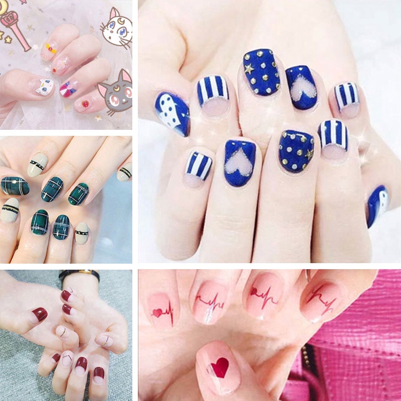 Da041-060 14pcs / Lembar Stiker Kuku Palsu 3d Untuk Nail Art Diy