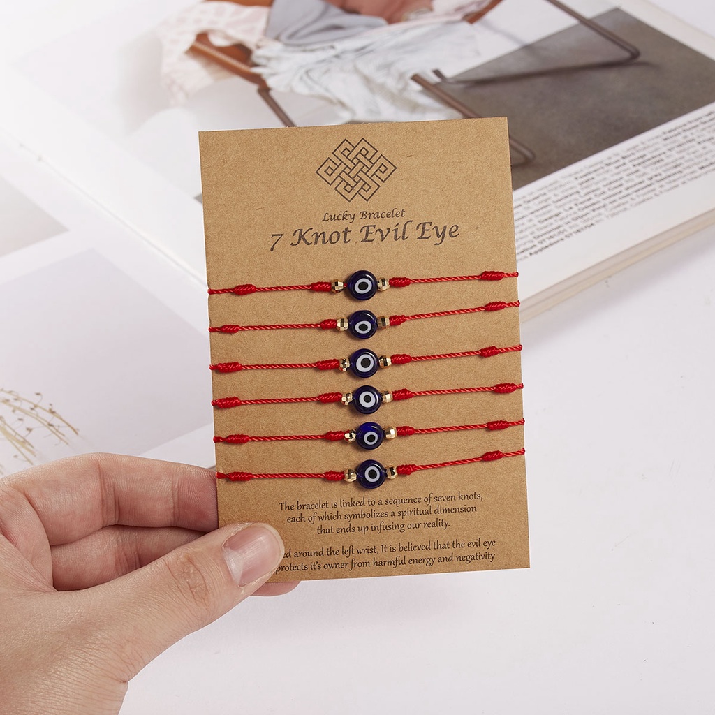 6 pack Gelang Rajut adjustable Desain evil eye Warna Biru Pelangi Untuk Pasangan