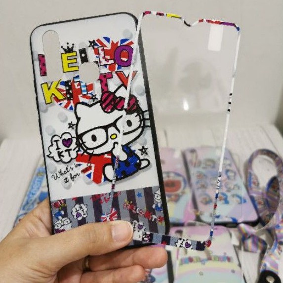 Case Fuze kitty doremon kero plus temper Glass Vivo y12/Y91/Y91c