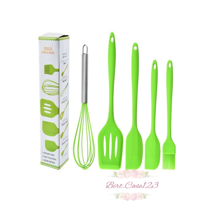 RT81 ALAT MASAK BAHAN SILIKON SILICONE UTENSIL SPATULA COOKING BAKING PROPS SET 5PCS PERALATAN MASAK 5 IN 1 TAHAN PANAS BPA FREE BC6218