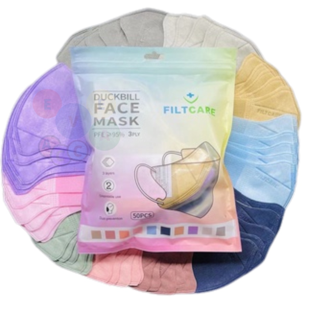 MASKER DUCKBILL FILTCARE WARNA  WARNI 3PLY ISI 50PCS PREMIUM QUALITY 3D / MASKER DUCKBILL MIX WARNA