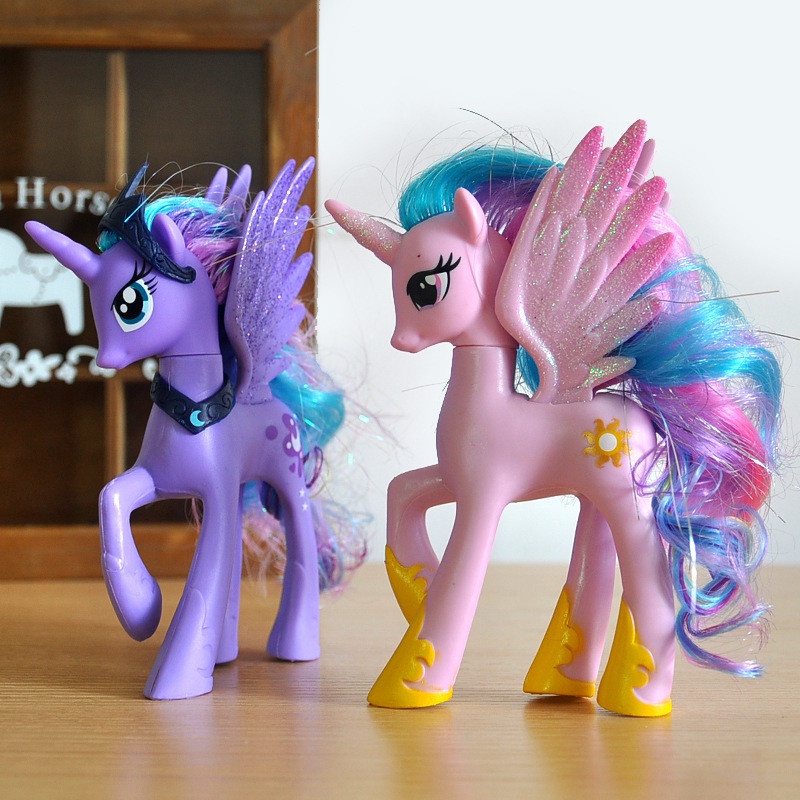 Mainan Action Figure Model Princess Celestia Luna Pinkie Pie Unicorn Pelangi Bahan PVC Ukuran 14cm Untuk Anak Perempuan