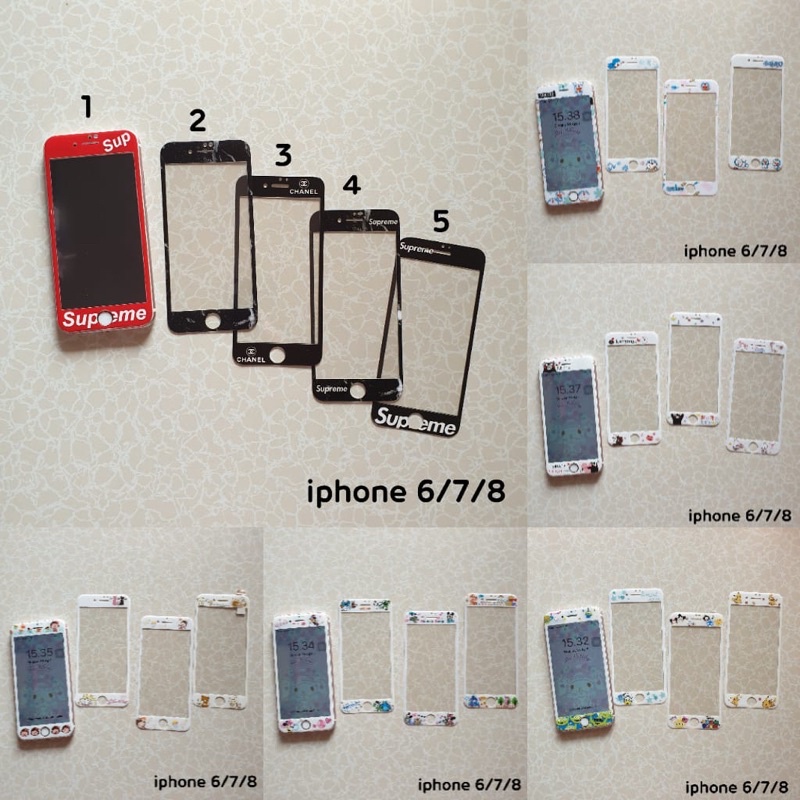 [ vhieshop ] RANDOM MOTIF ANTI GORES  TEMPERED GLASS  6 7 8 l6 PLUS