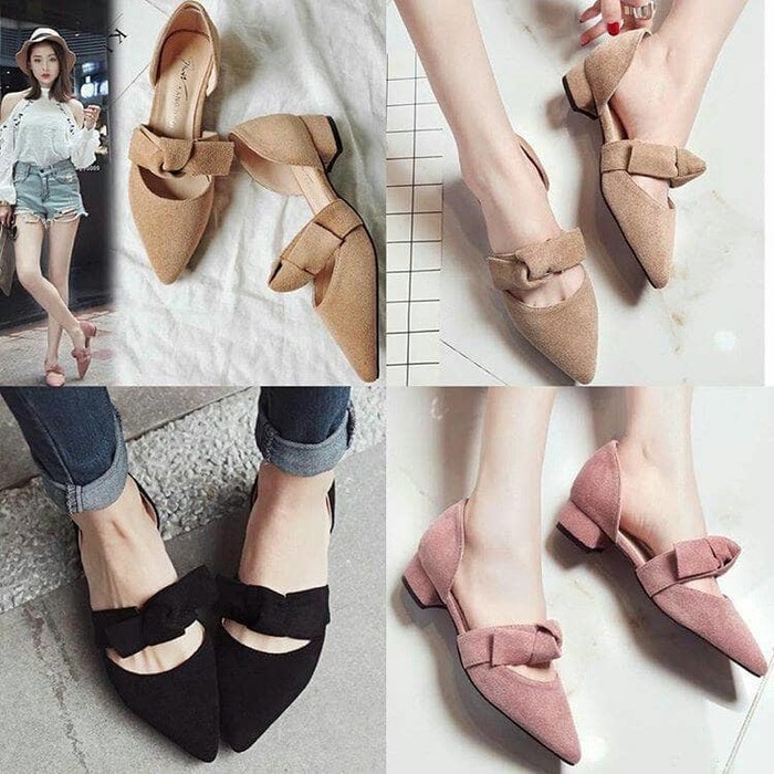 ASOKA FLAT SHOES HAK KOTAK MEI MEI SALEM KREM HITAM 