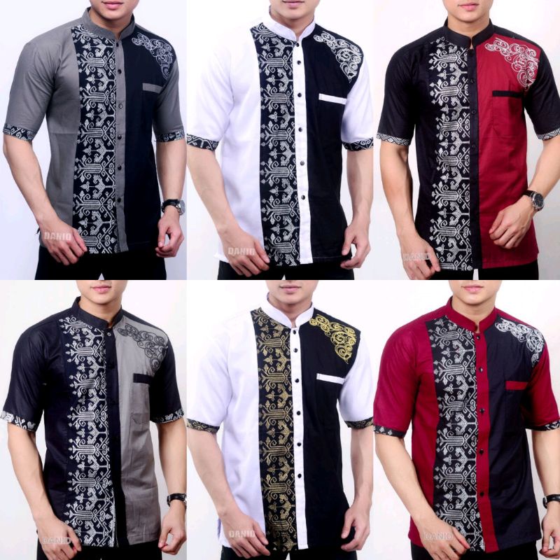 Baju Koko Batik Berlapis Bordir Lengan Pendek Motif Trisula