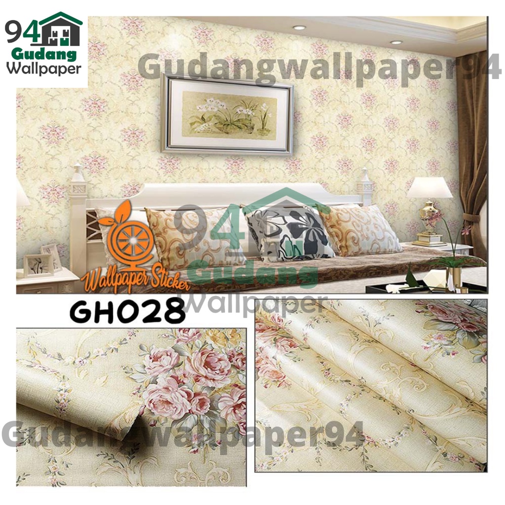 (COD) Gudang Wallpaper Sticker Dinding kamar anti air Murah Dan Terbaik Motif Kembang Cream Bahan PVC Premium (SUDAH ADA LEM)