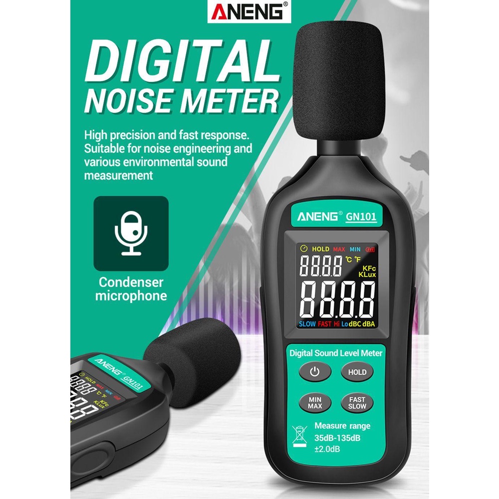 Solighter Digital Noise Meter Presisi Tinggi 35-135 db Diagnostik-Alat Pengukur Tingkat Suara Cerdas