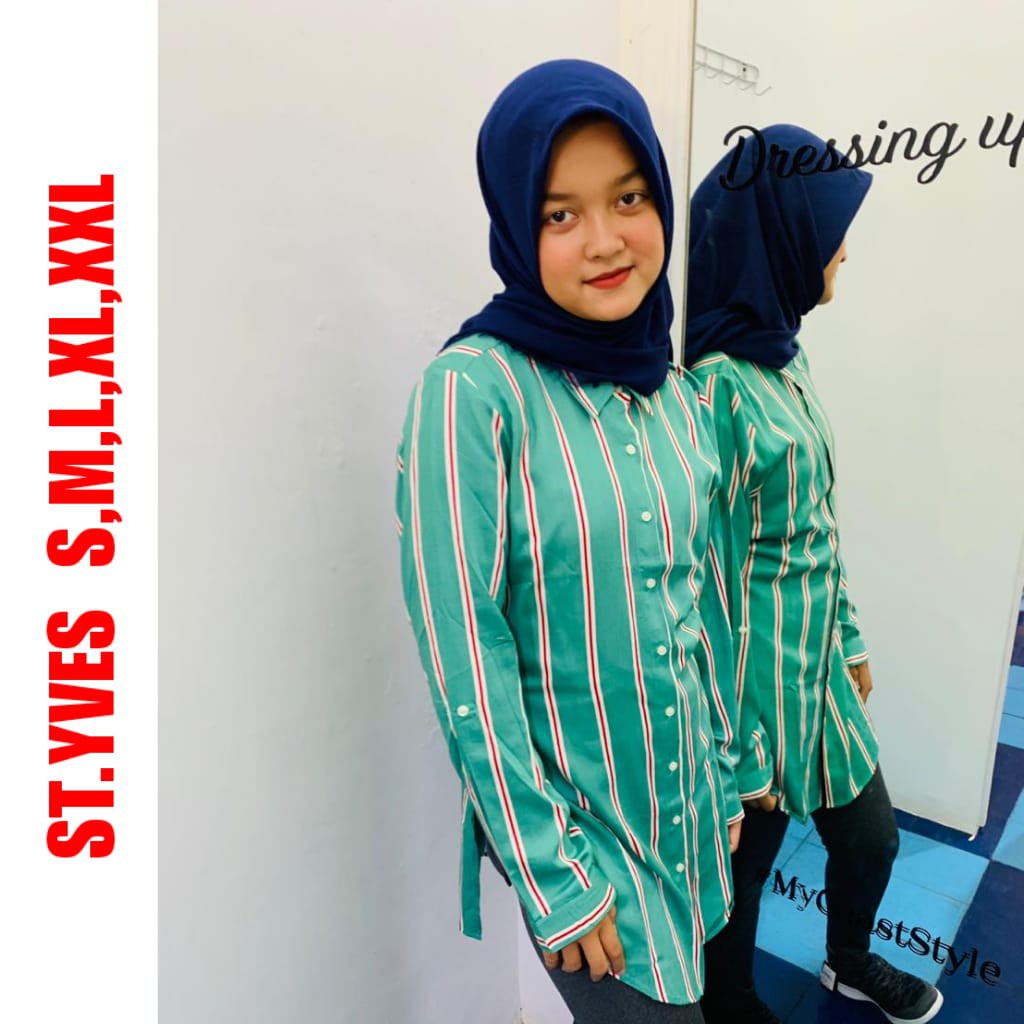 tunik salur hijau ori