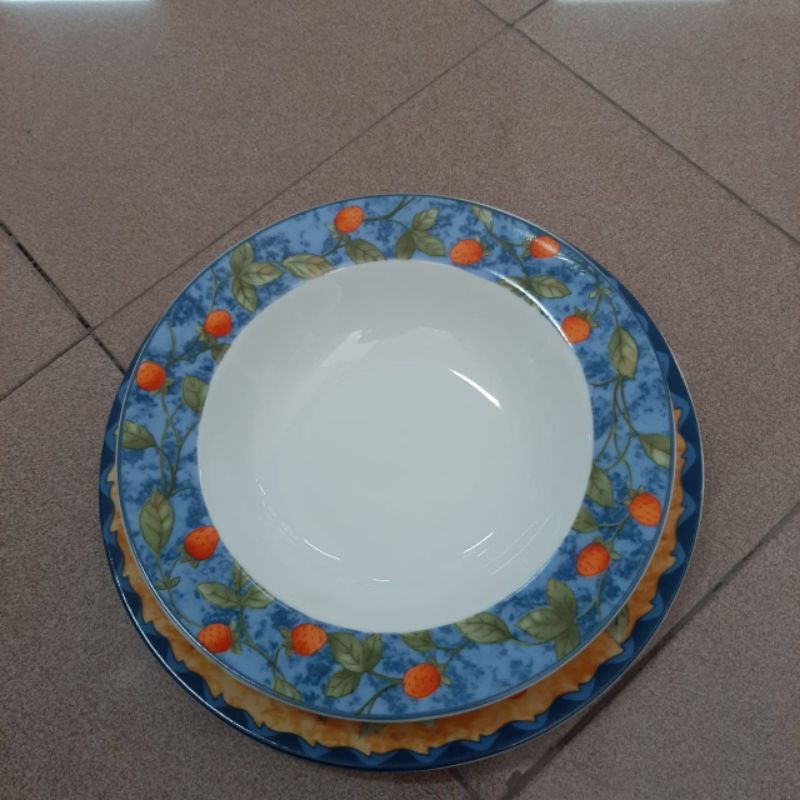 [SET] FRUIT DINNER PLATE PIRING KERAMIK SANGO MOTIF KUNING BIRU BUAH FRESH SEGAR KOLEKSI DEKOR
