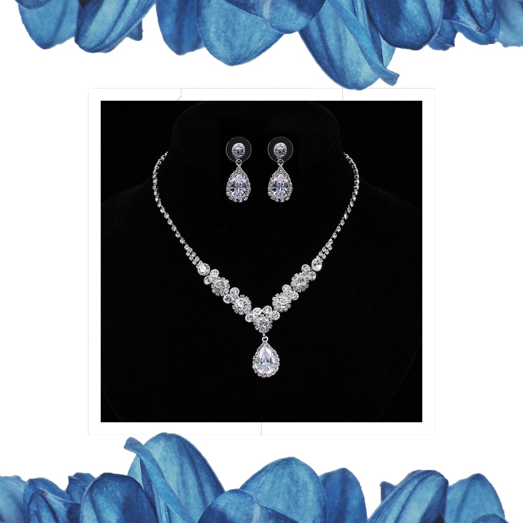 R-bunga Aksesoris Wanita Anting Set Bridal Zirconia Cubic Set Perhiasan