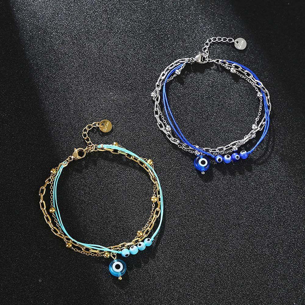 MXBEAUTY Gelang Kaki Bohemian Sederhana Perhiasan Kaki Biru Evil Eye Pendant Vintage Perhiasan Wanita