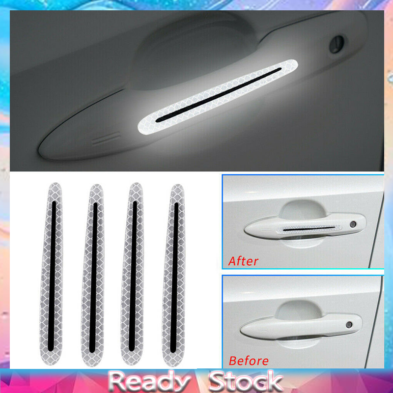 4pcs Stiker Strip Reflektif Untuk Handle Pintu Mobil