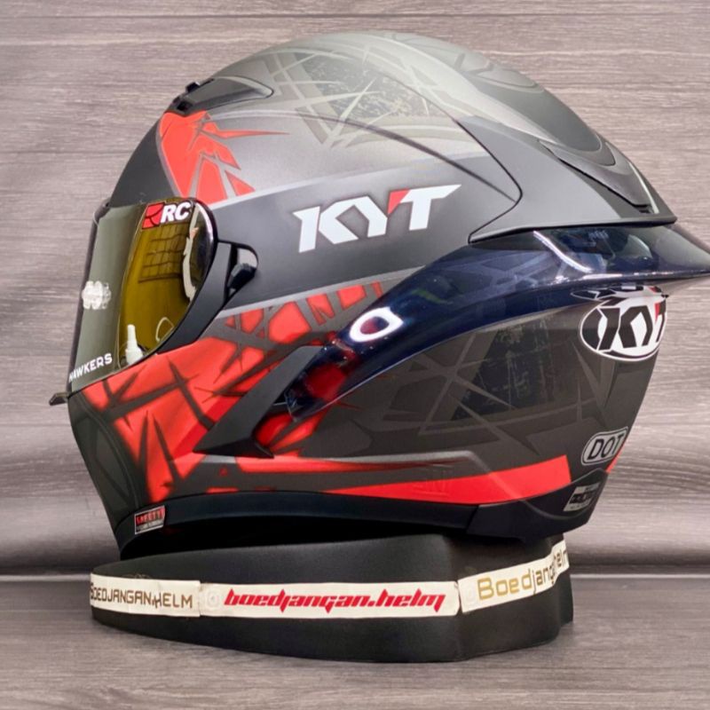 HELM KYT FALCON FR SPIKE BLACK DOFF RED FULL FACE DOUBLE
