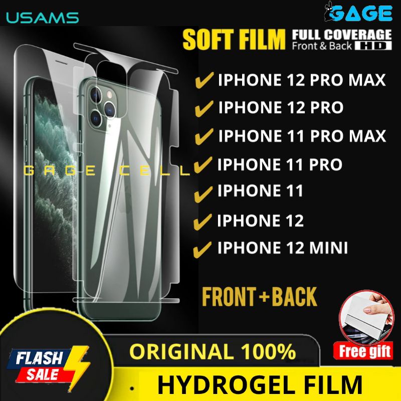 USAMS - HYDROGEL ANTI BREAK FULL COVER IPHONE 11 12 PRO MAX 12 MINI FULL SCREEN PROTECTOR ORIGINAL