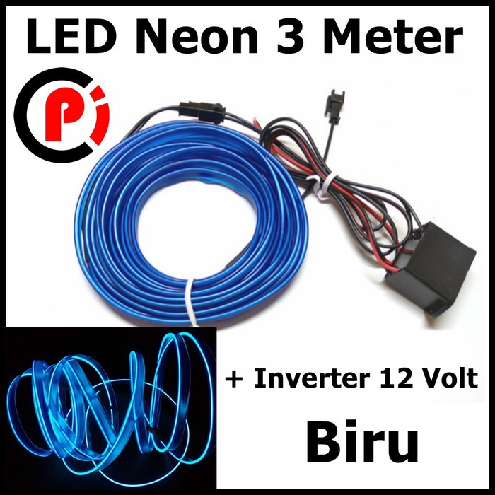 Seametal Lampu Interior Mobil LED Neon 3 Meter Plus 12V Inverter Biru