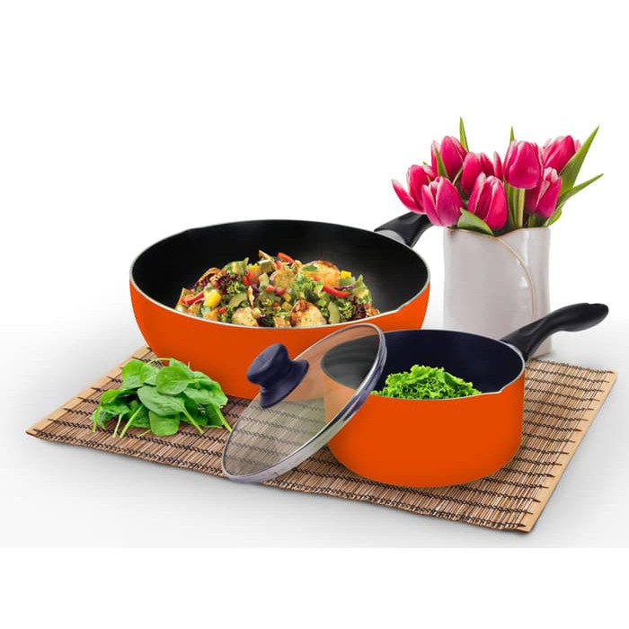 Kirin Gong Set 2in1 Deep Frypan 24cm + Sauce Pan 18cm - Orange