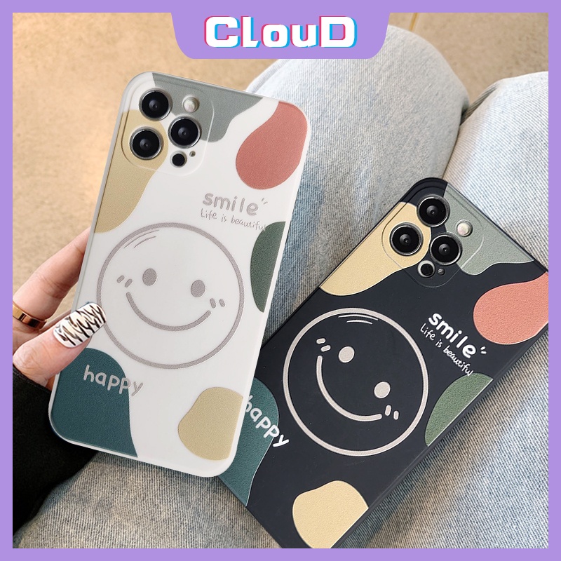 Casing Tpu Oppo A95 A57 2022 A54 A5s A52 A3s A7 A76 A96 A36 A15 A16 Reno 6 5F 4F 7 5 4 A53 A9 A53 A33 A11 A35 A2 A1K Motif Smiley Mork Cover Garis Seni
