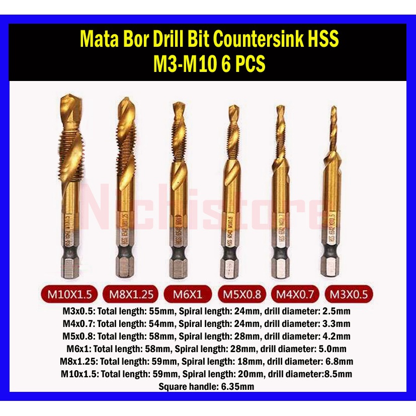 MATA BOR PEMBUAT DRAT BAUT 6PCS DRILL TAP HAND TAP