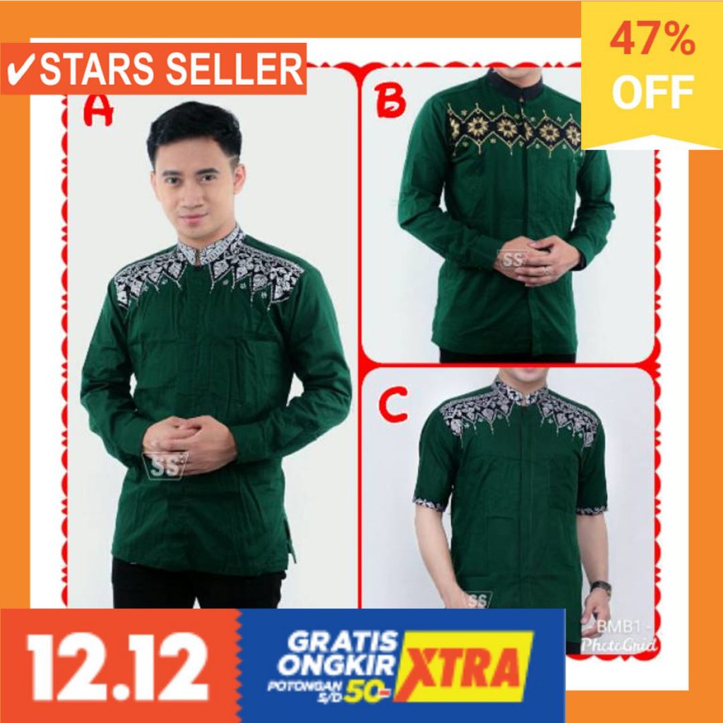 PAKAIAN MUSLIM TERBAIK PALING ANAK ORANG TUA PINK MURAH / Koko Batik warna Hijau Botol Koko