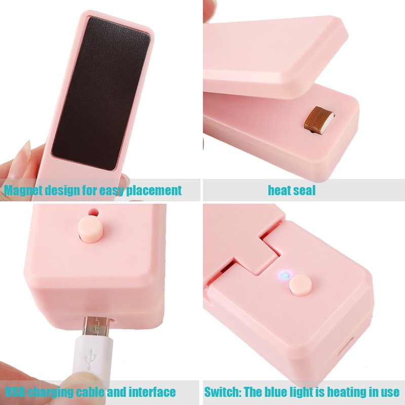 Alat Penyegel Kantong Makanan / Susu Bubuk / Snack / Teh Portable Usb Rechargeable Dengan Base Magnetik