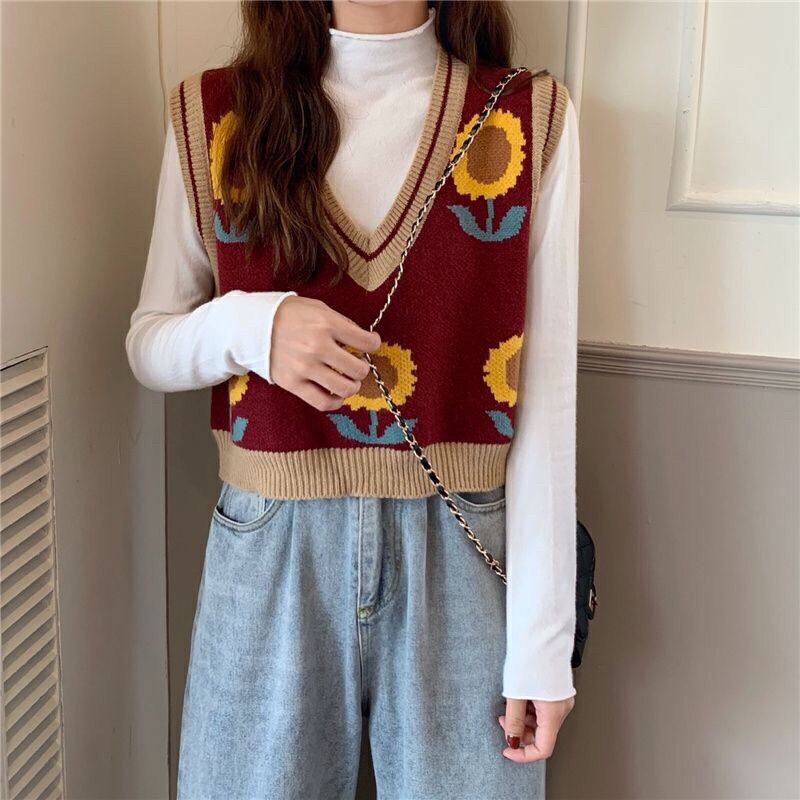 SUNFLOWER KNIT VEST - RETRO VEST