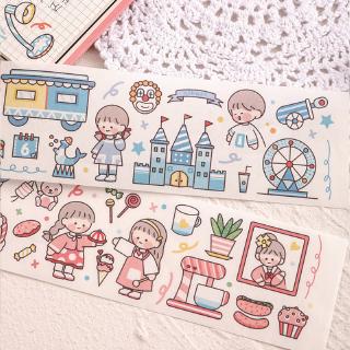 Stiker Kertas/Selotip Washi Gambar Kartun Simple Untuk Dekorasi