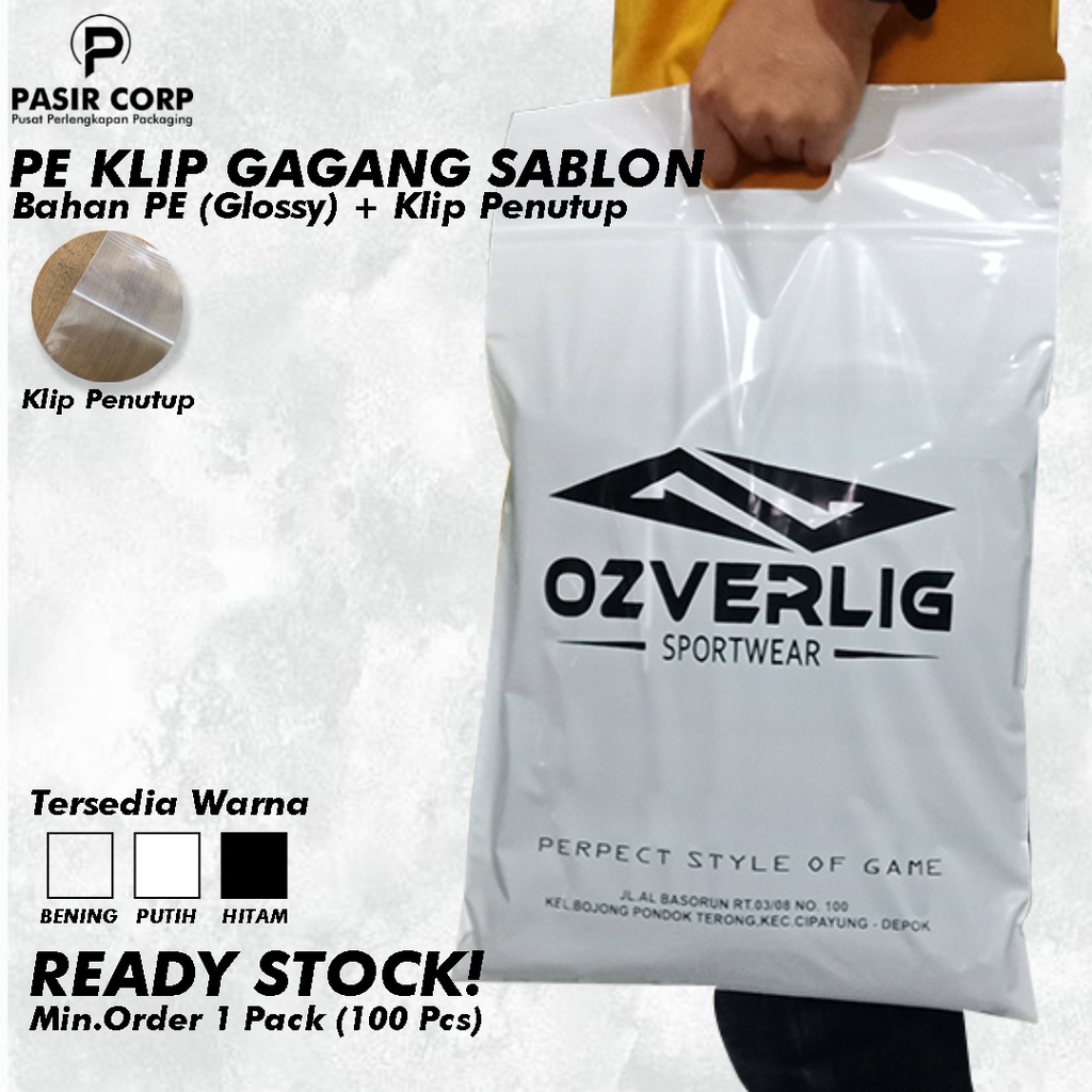 [Harga 1pack/100pcs]  35x38+7 Plastik Sablon Custom Klip Gagang Kantong Plastik PE Klip Ziplock Glos