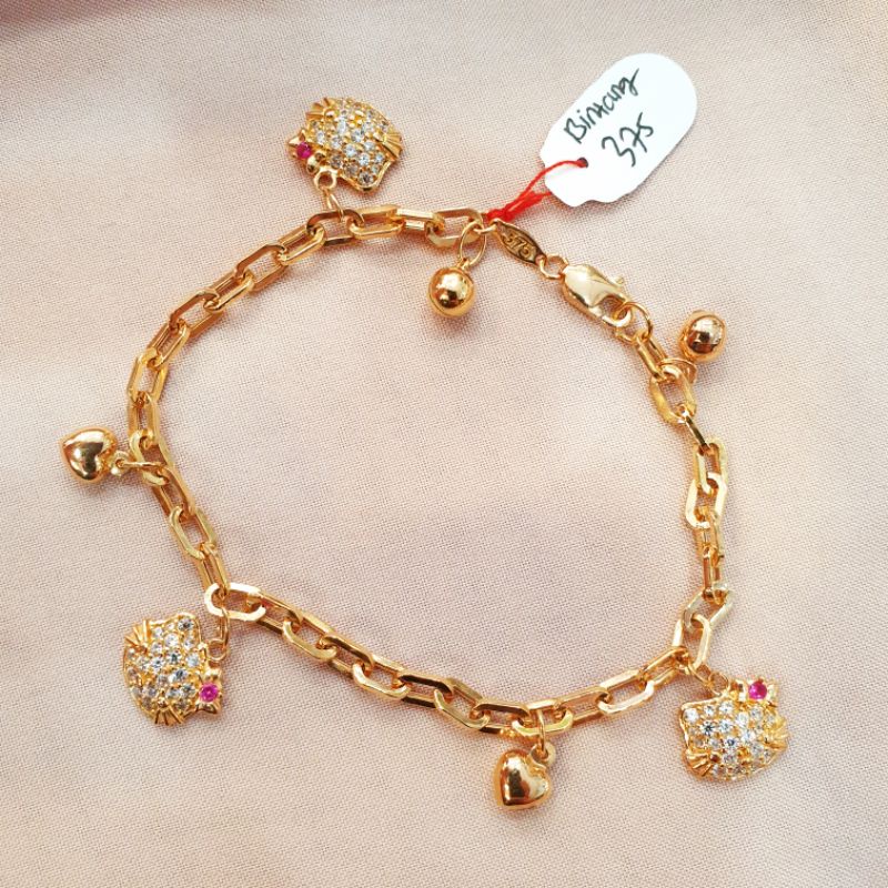 [NEW] Gelang dewasa gantung hello kitty permata emas asli kadar 375 8K