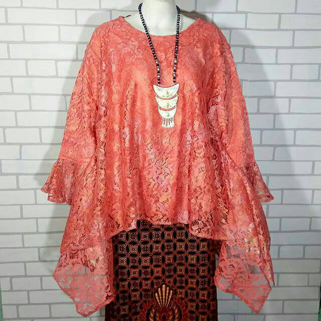 kebaya bigsize oranye / kebaya brukat jumbo ld 120 ld 130 ld 140 cm