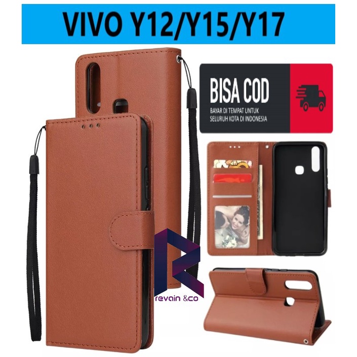 CASING VIVO Y12 Y15 Y17 FLIP WALLET LEATHER KULIT PREMIUM SARUNG BUKA TUTUP FLIP CASE VIVO Y12/Y15/Y17