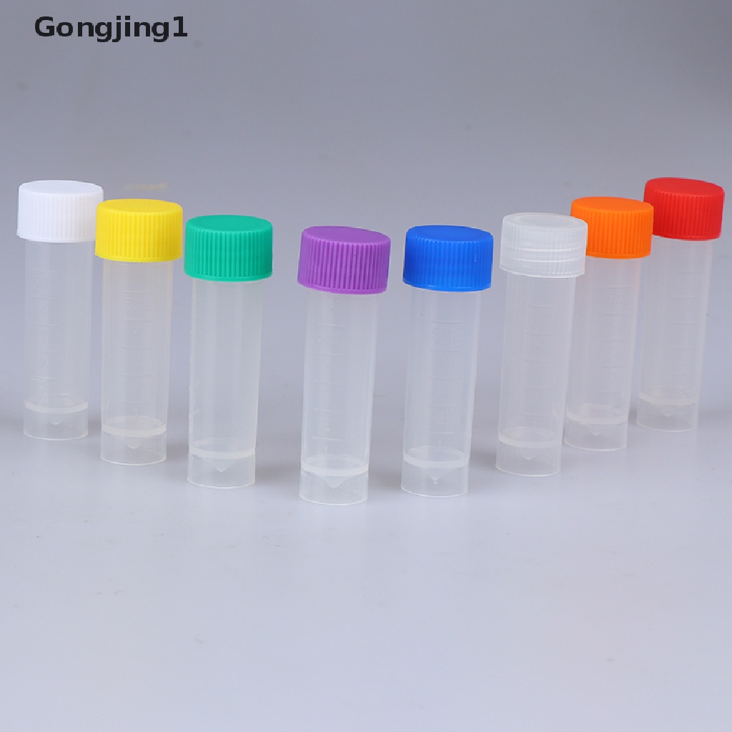 Gongjing1 10Pcs Tabung Reaksi 5ml Bahan Plastik Dengan Tutup Ulir