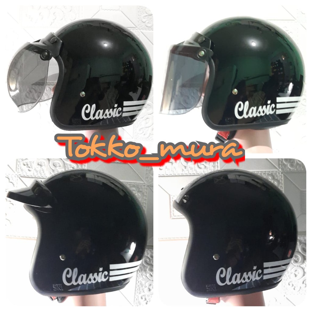 Helm bogo klasik black gloss/ bogo classic / bogo clasik / bogo garis 3 / cod