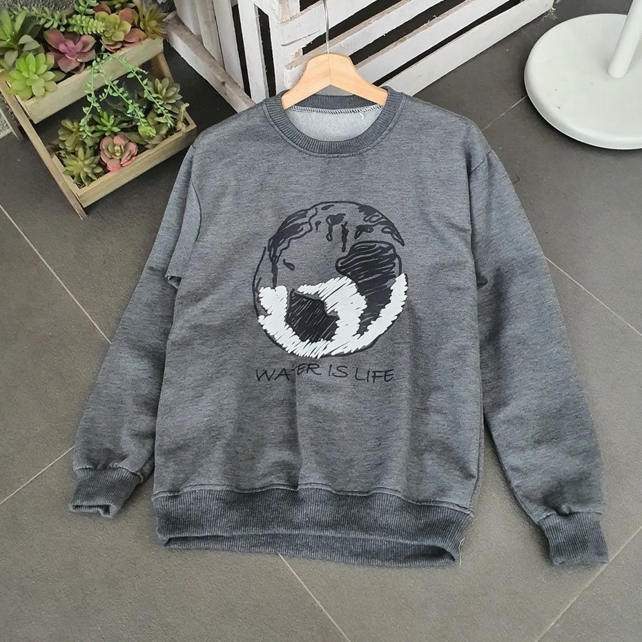Sweater Wanita Terbaru Water Is Life Bahan Pleece Korean Style