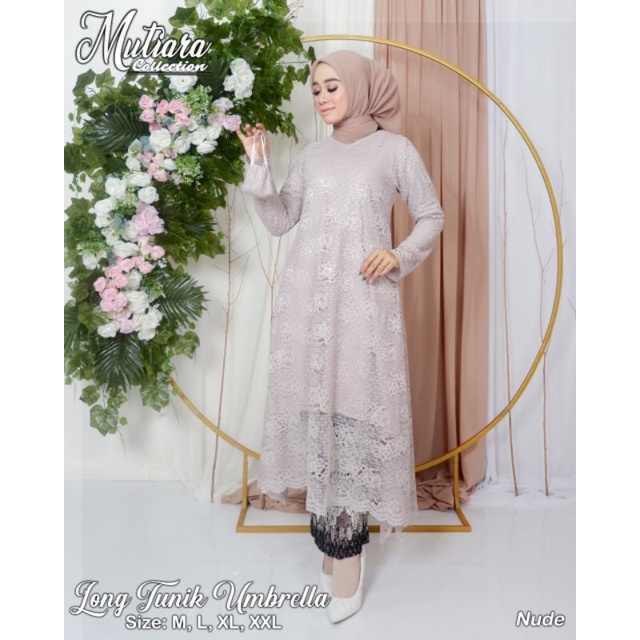 Zaja - Set Kebaya Long Tunik Umbrella Mewah &amp; Anggun One Set Long Tunik Rok Batik Sutra Baju Setelan Kebaya Modern Long Tunik Rok Sutra Setcel Kebaya Rok Batik Cantik