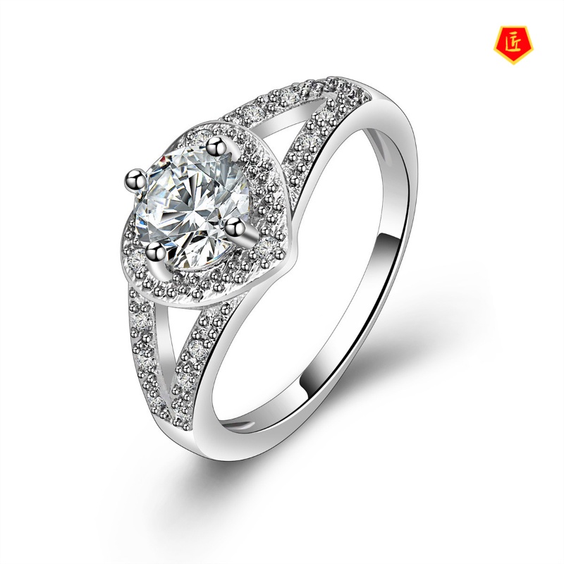 [Ready Stock]Full Diamond Heart-Shaped Ring Female Classic Personality