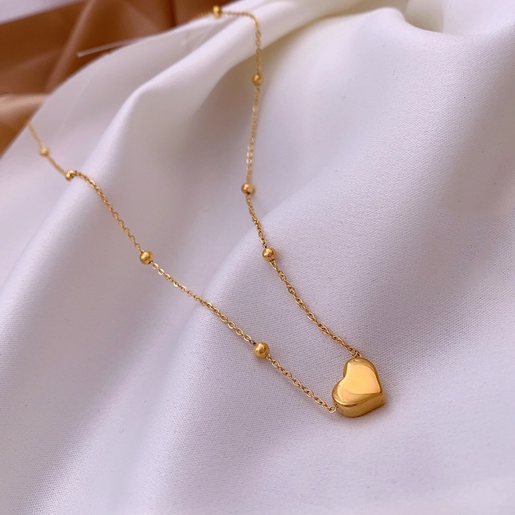 Kalung Titanium Wanita Anti Karat Cinta Hati Liontin 18k Emas Fashion Perhiasan Korea