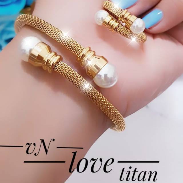 Set gelang mitiara titanium