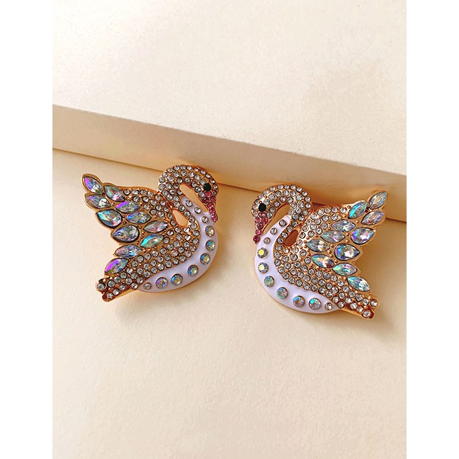 LRC Anting Tusuk Fashion Swan Full Diamond Swan Hollow Alloy Earrings K43588