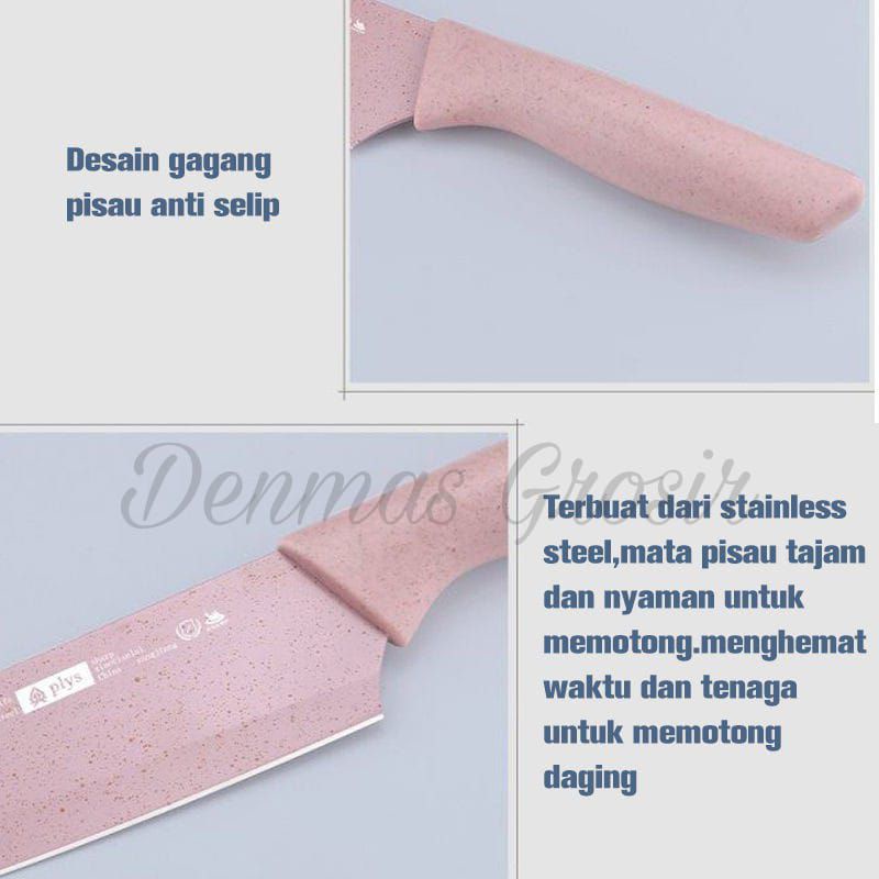 (COD) Pisau Set jerami lengkap 6Pcs / Pisau warna / Pisau Dapur / Pisau Murah