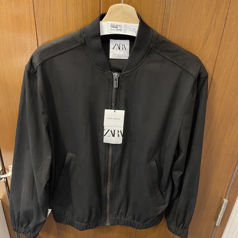 Zara Man Black Bomber Jacket Faux Suede Feel Jaket Pria Hitam - Original