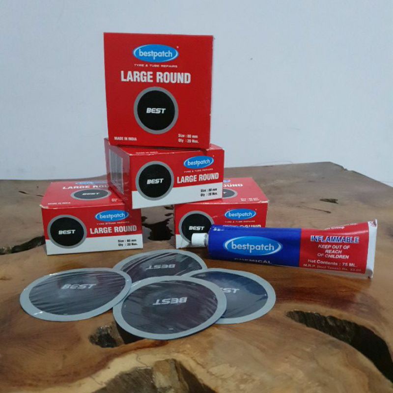 

Paket Tambalan ban dalam bestpatch Large Round diameter 80mm + lem 75ml