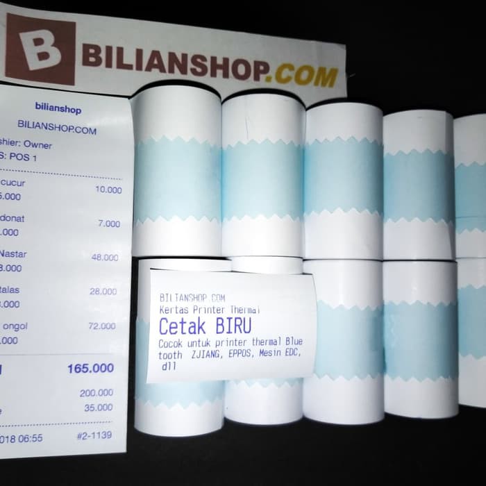 

KERTAS 57 X 30 | 58 X 30 STRUK KASIR PRINTER 58MM BIRU THERMAL 10 ROLL