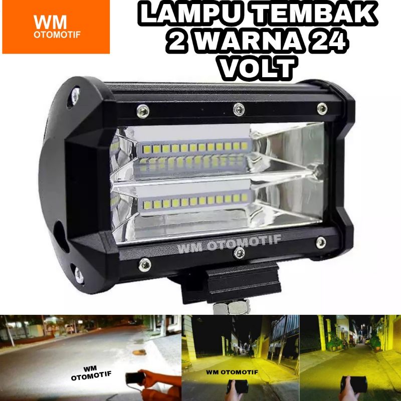 Lampu LED Tembak Sorot 24 Volt 2 Warna Putih Kuning 24 Mata 2 Susun Truk Bus Tronton Canter Fuso Bar Cree Mobil Motor Offroad Worklight 2 In 1 Besi Waterproof