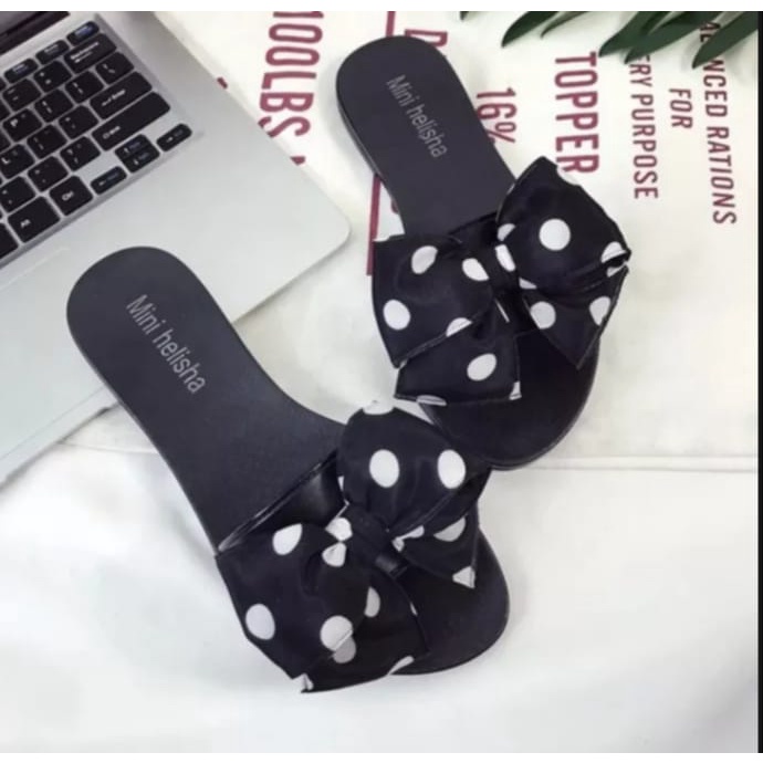 SENDAL FLAT PITA POLKADOT / SANDAL TEPLEK / SEPATU PLAT SENDAL WANITA TERBARU