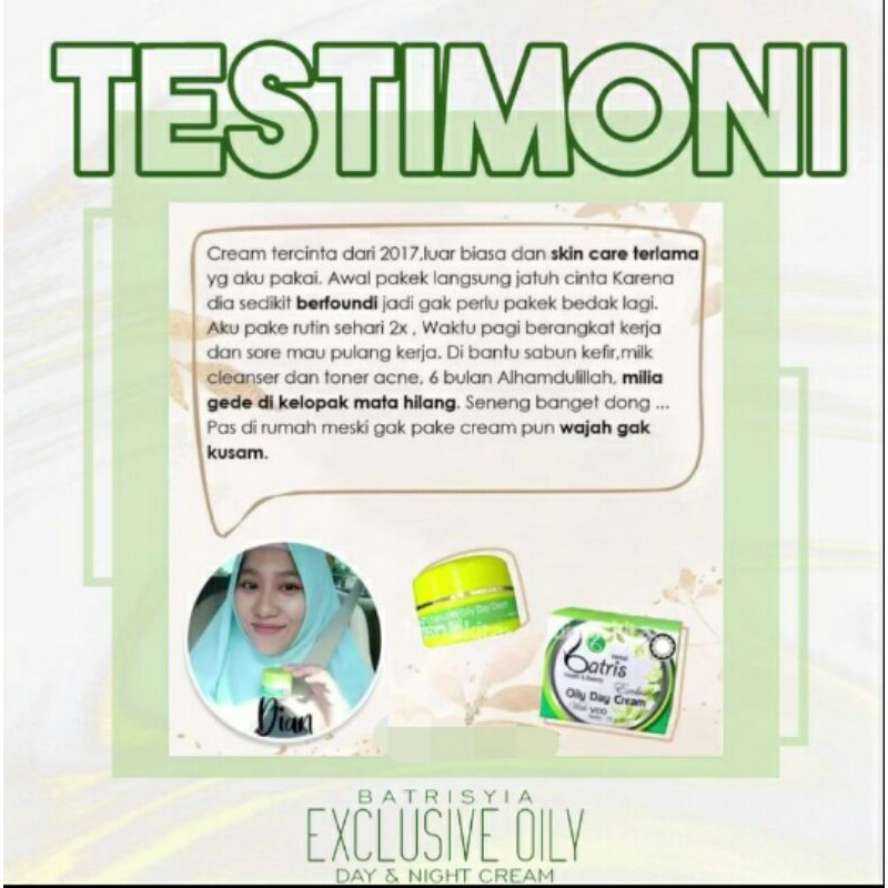 Cream Pemutih wajah jerawat berminyak BPOM Exclusive Oily batrisyia hebal