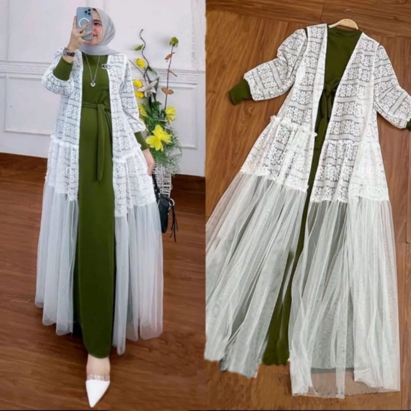 Set Baju Gamis Remaja Modern Terbaru 2022 2023 Set Rok 2in1 Abhimaya Inner Outer Model Kekinian Leba