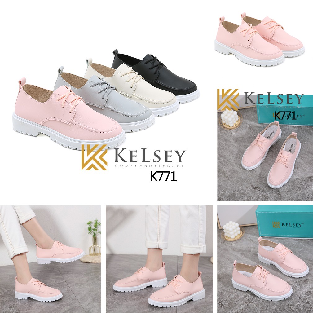 Kelsey Sepatu Loafers Kulit Wanita Kelsey K771 Wedges Import