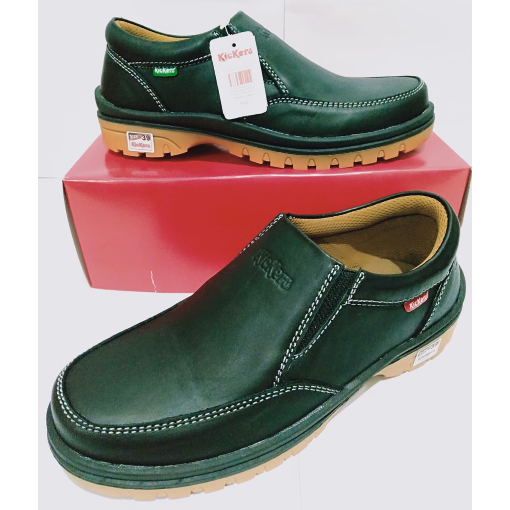 Kickers sepatu pria casual santai kulit asli original kasual slip on elastis selop tanpa taliterbaru